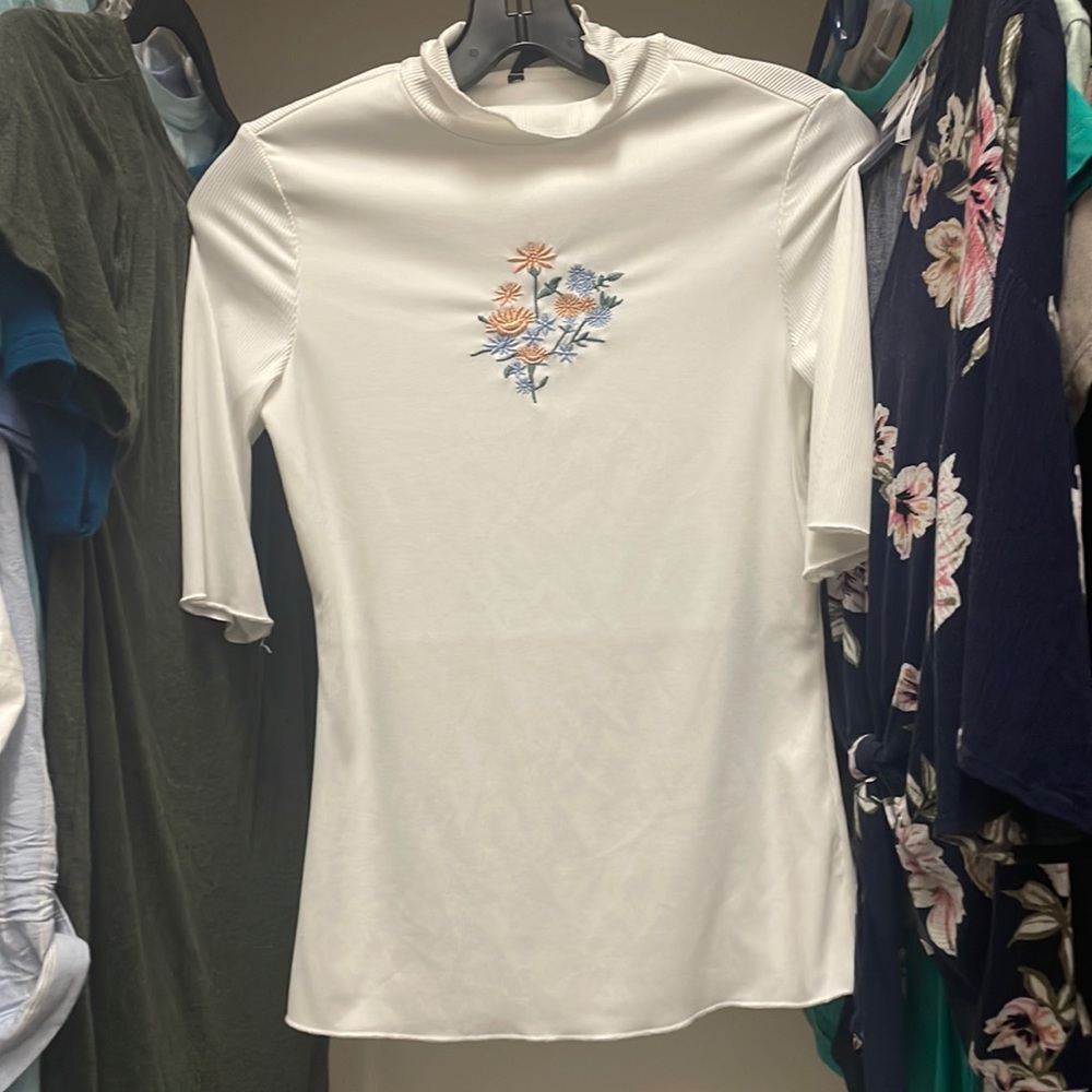 Shein White Top with Flowers